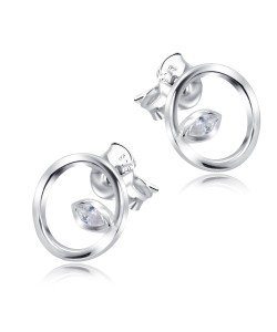 Water Drop In Circle With CZ Stone Silver Ear Stud STS-5501